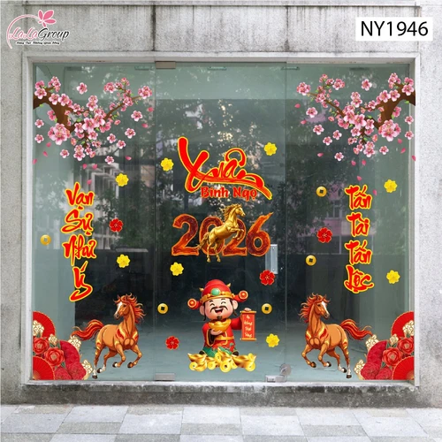 Combo Decal Trang Trí Tết Xuân Bính Ngọ Vạn Sự Như Ý Tấn Tài Tấn Lộc
