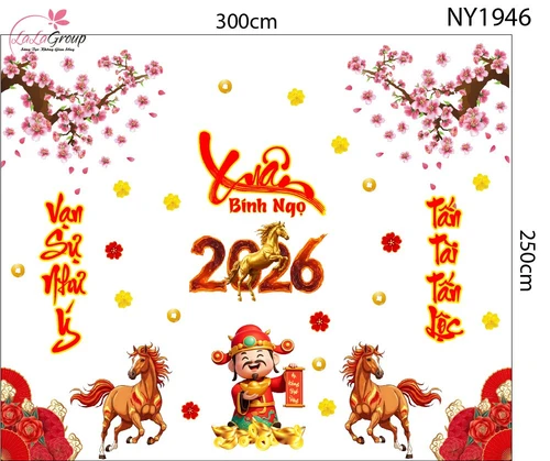 Combo Decal Trang Trí Tết Xuân Bính Ngọ Vạn Sự Như Ý Tấn Tài Tấn Lộc