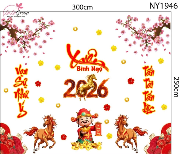Combo Decal Trang Trí Tết Xuân Bính Ngọ Vạn Sự Như Ý Tấn Tài Tấn Lộc