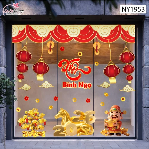 Combo Decal Trang Trí Tết Xuân Bình Ngọ Thần Tài Phát Lộc