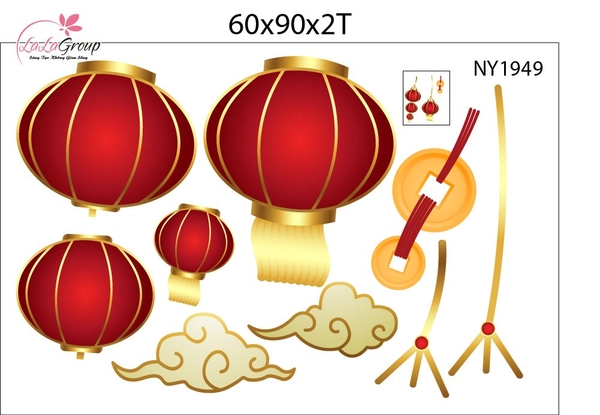 Combo Decal Trang Trí Tết Xuân Bình Ngọ Thần Tài Phát Lộc