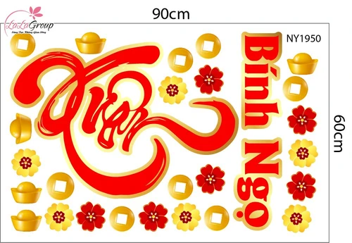 Combo Decal Trang Trí Tết Xuân Bình Ngọ Thần Tài Phát Lộc