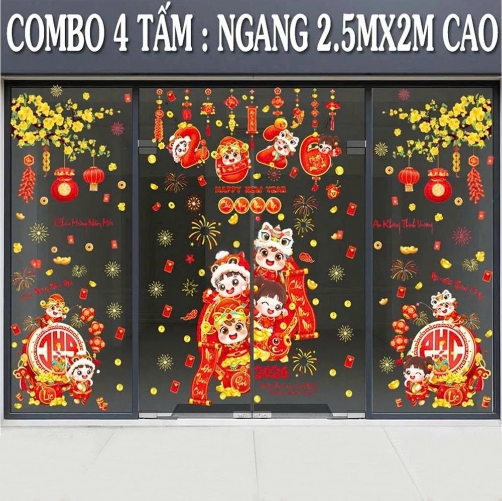 Combo decal tĩnh điện 2 mặt mai vàng mừng năm mới 2026