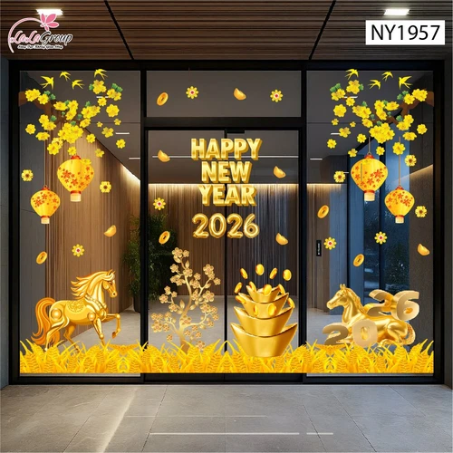 Combo Decal Trang Trí Tết Happy New Year 2026