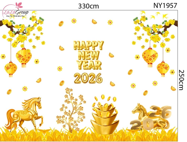 Combo Decal Trang Trí Tết Happy New Year 2026