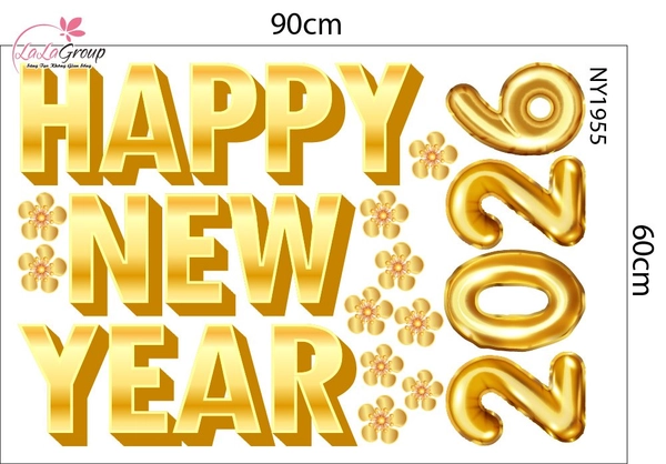Combo Decal Trang Trí Tết Happy New Year 2026