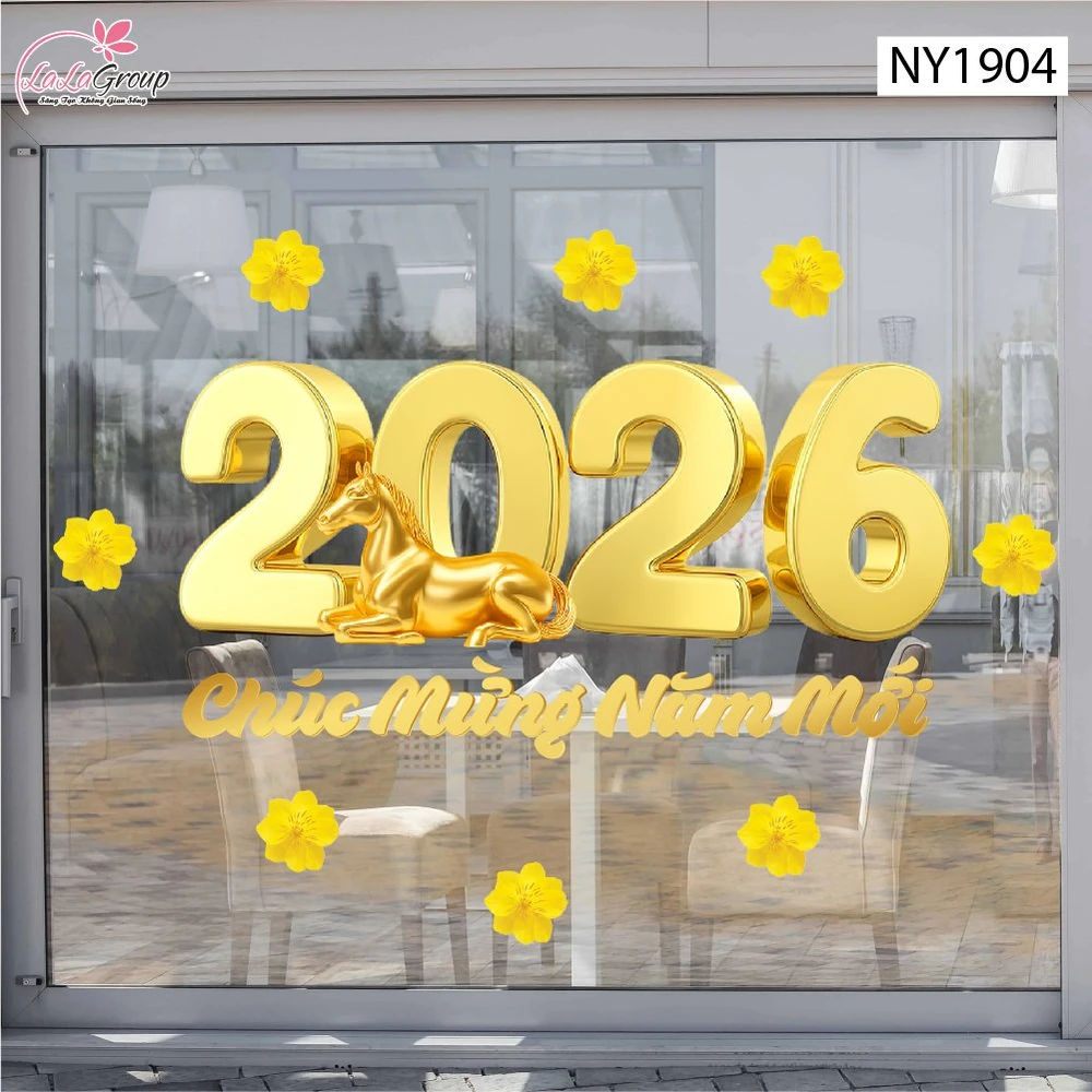 Decal Trang Trí Tết Bính Ngọ 2026 Chúc Mừng Năm Mới Phát Tài Phát Lộc