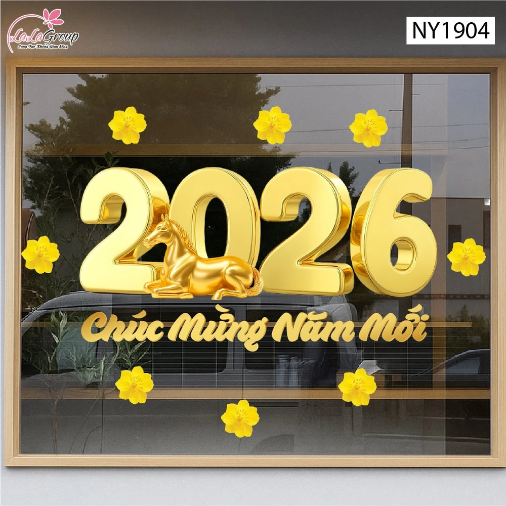 Decal Trang Trí Tết Bính Ngọ 2026 Chúc Mừng Năm Mới Phát Tài Phát Lộc