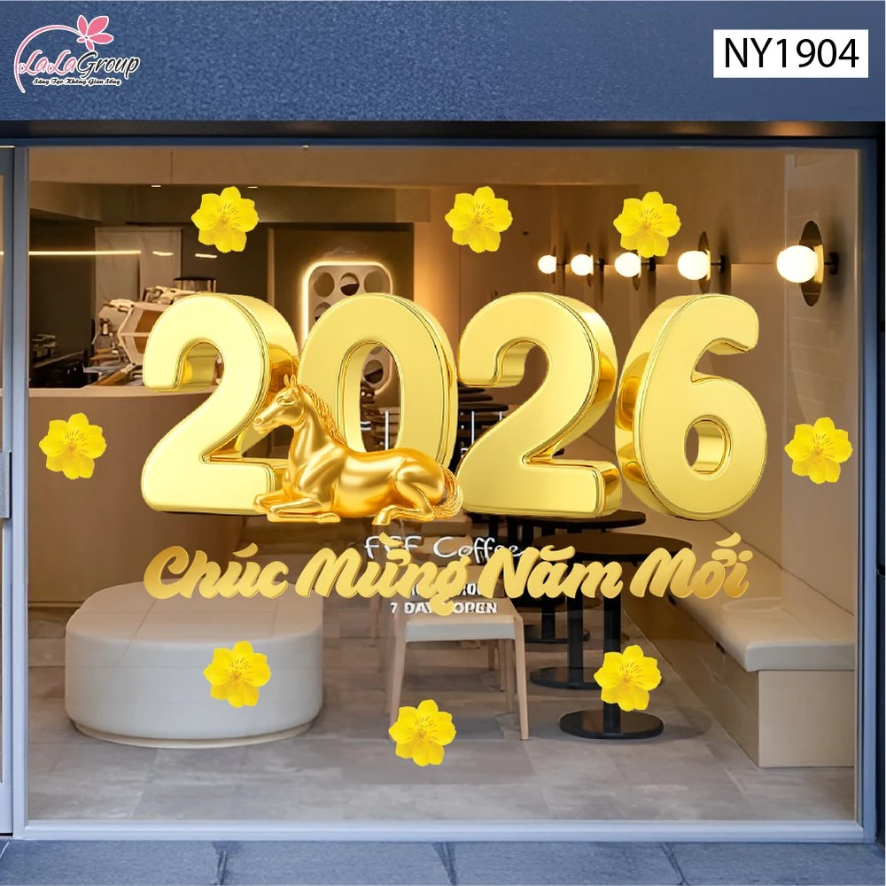 Decal Trang Trí Tết Bính Ngọ 2026 Chúc Mừng Năm Mới Phát Tài Phát Lộc
