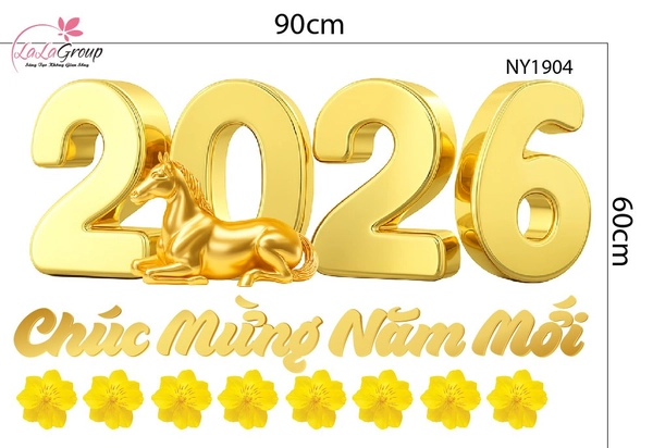 Decal Trang Trí Tết Bính Ngọ 2026 Chúc Mừng Năm Mới Phát Tài Phát Lộc