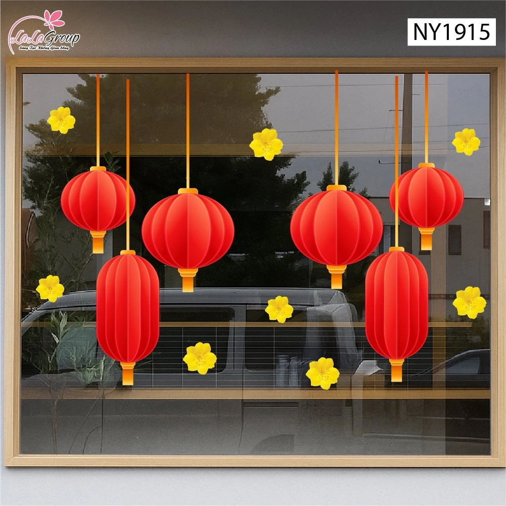Decal Trang Trí Tết Lồng Đèn Rước Lộc