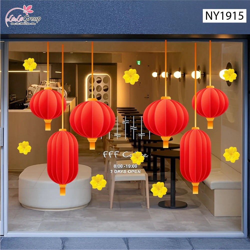 Decal Trang Trí Tết Lồng Đèn Rước Lộc