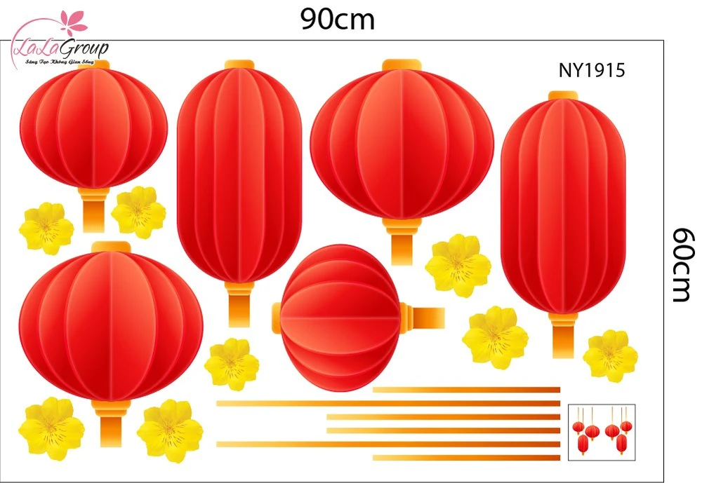 Decal Trang Trí Tết Lồng Đèn Rước Lộc