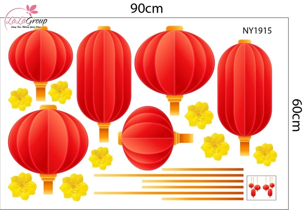 Decal Trang Trí Tết Lồng Đèn Rước Lộc