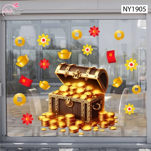 Decal Trang Trí Tết Rương Vàng Tài Lộc