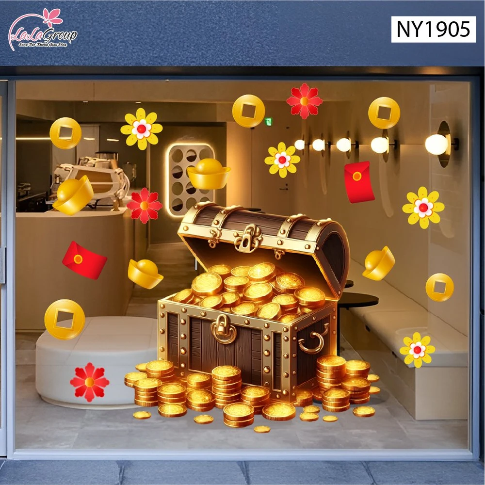 Decal Trang Trí Tết Rương Vàng Tài Lộc