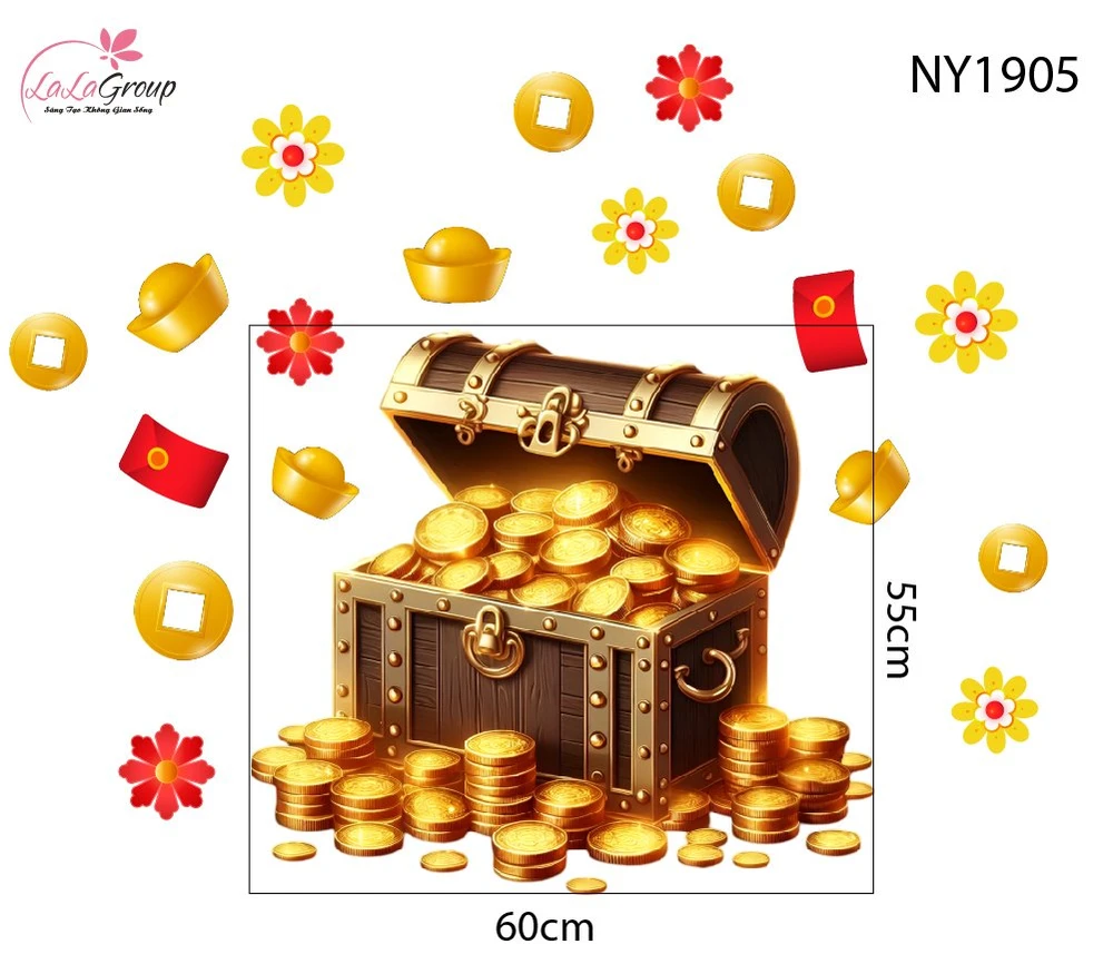 Decal Trang Trí Tết Rương Vàng Tài Lộc
