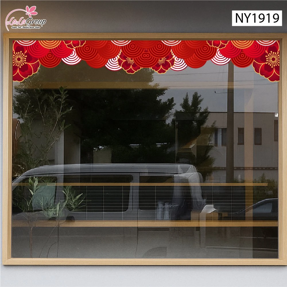 Decal Trang Trí Tết Chân Tường Hoa Đỏ Tài Lộc