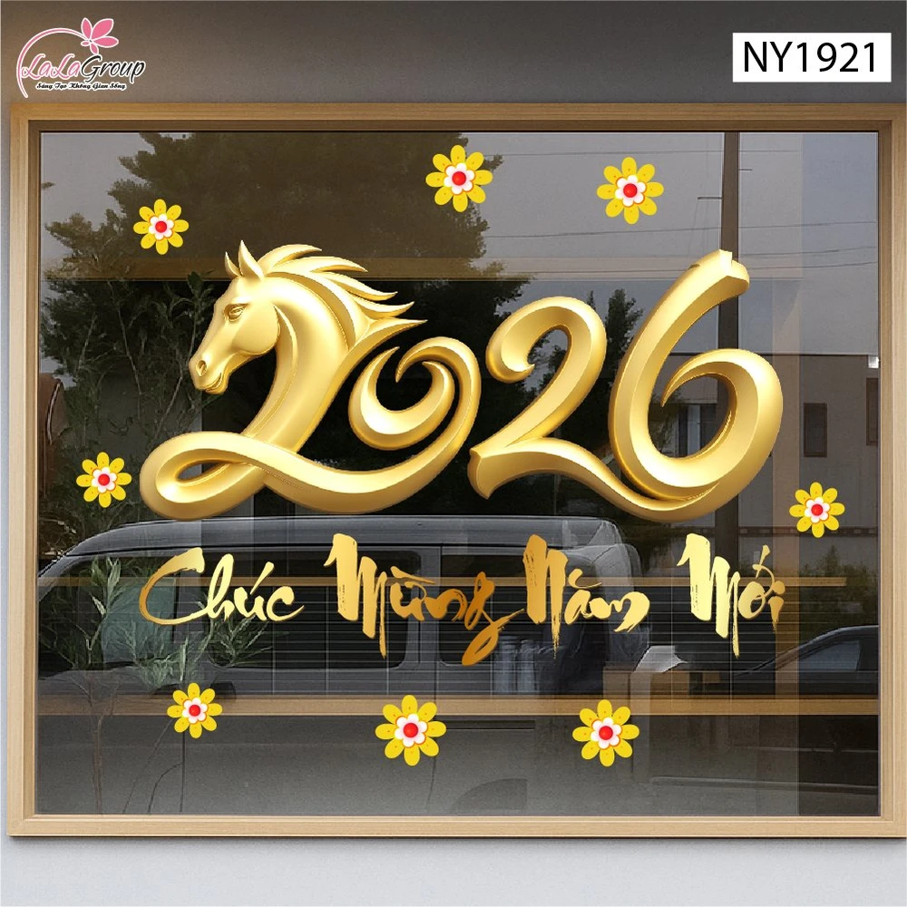 Decal Trang Trí Tết Chúc Mừng Năm Mới 2026 Cát Tường
