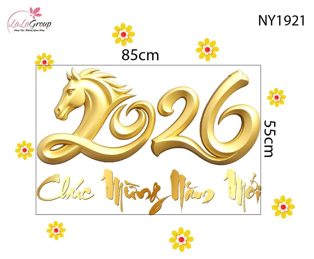 Decal Trang Trí Tết Chúc Mừng Năm Mới 2026 Cát Tường