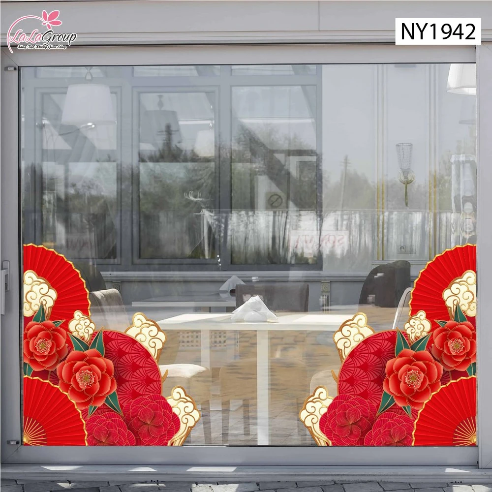 Decal Trang Trí Tết Hoa Mẫu Đơn Đỏ