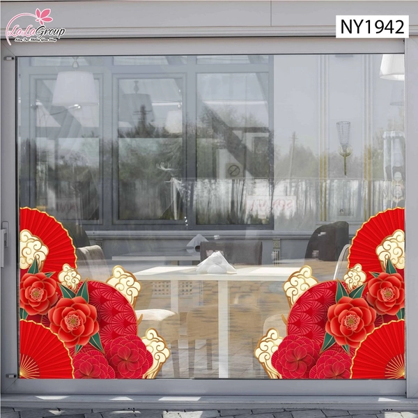 Decal Trang Trí Tết Hoa Mẫu Đơn Đỏ