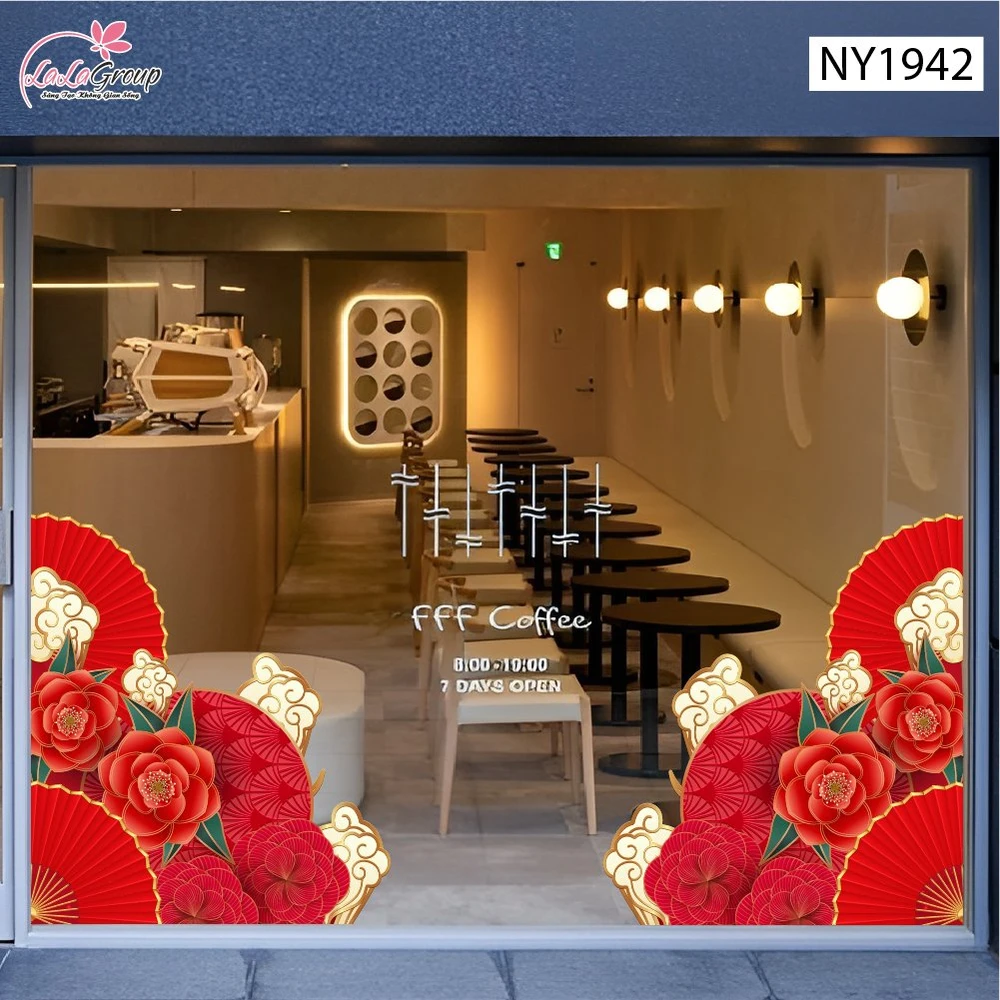 Decal Trang Trí Tết Hoa Mẫu Đơn Đỏ