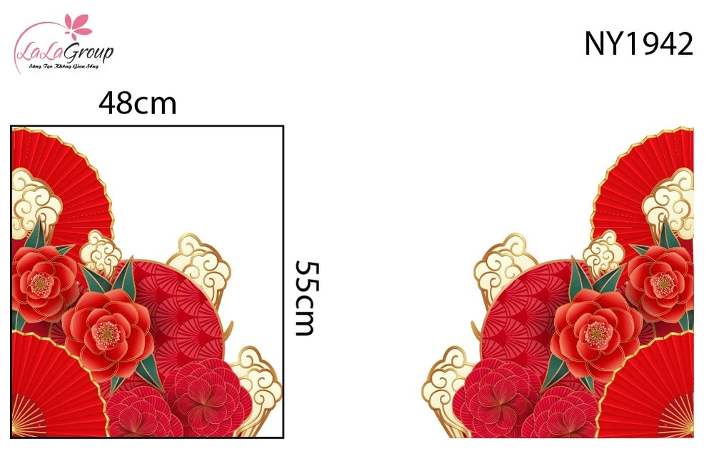 Decal Trang Trí Tết Hoa Mẫu Đơn Đỏ
