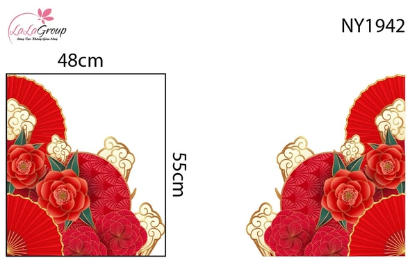 Decal Trang Trí Tết Hoa Mẫu Đơn Đỏ