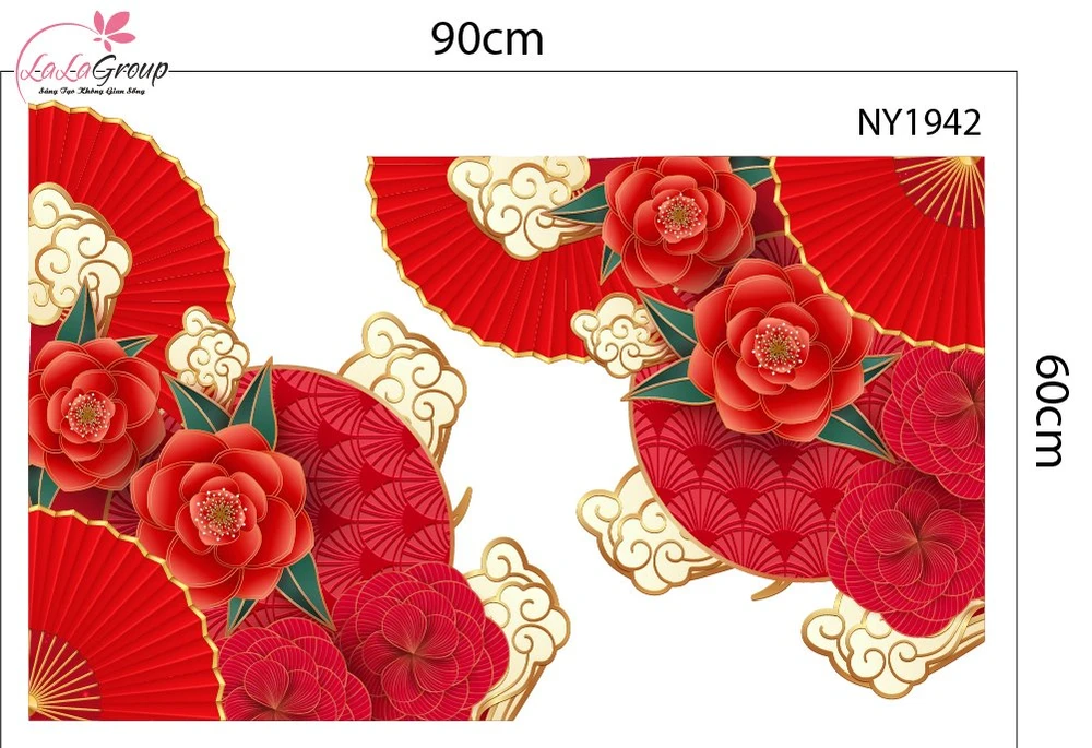 Decal Trang Trí Tết Hoa Mẫu Đơn Đỏ