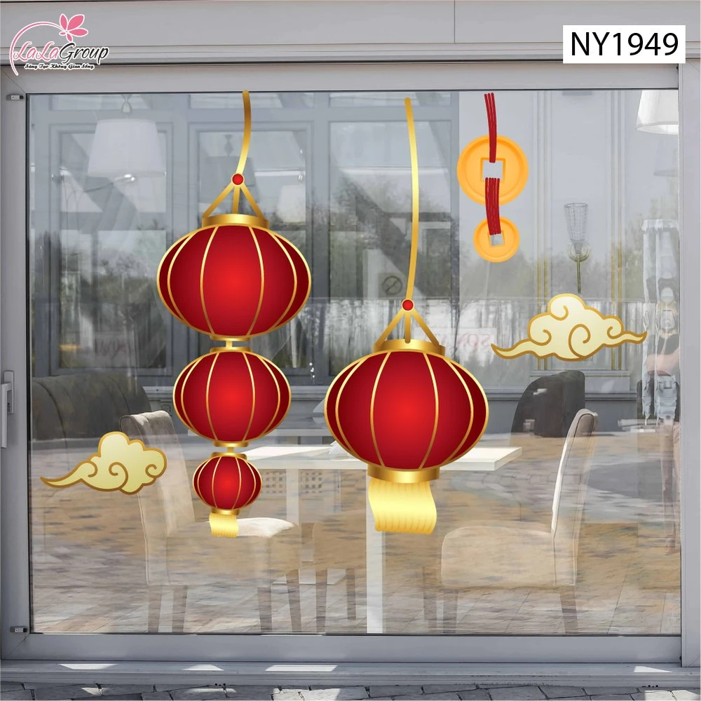 Decal Trang Trí Tết Lồng Đèn Đỏ Đón Năm Mới