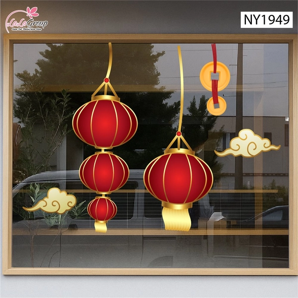 Decal Trang Trí Tết Lồng Đèn Đỏ Đón Năm Mới