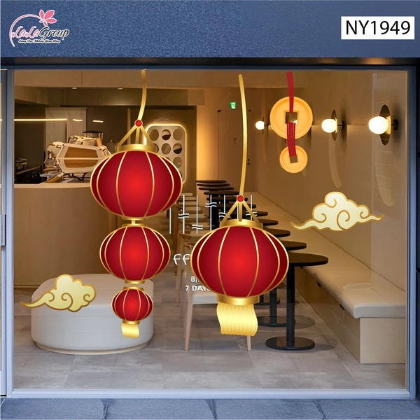 Decal Trang Trí Tết Lồng Đèn Đỏ Đón Năm Mới