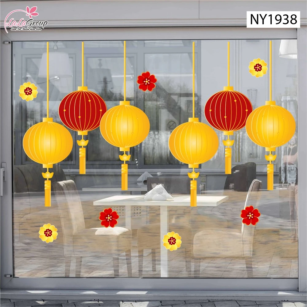 Decal Trang Trí Tết Lồng Đèn Đón Xuân Rộn Ràng