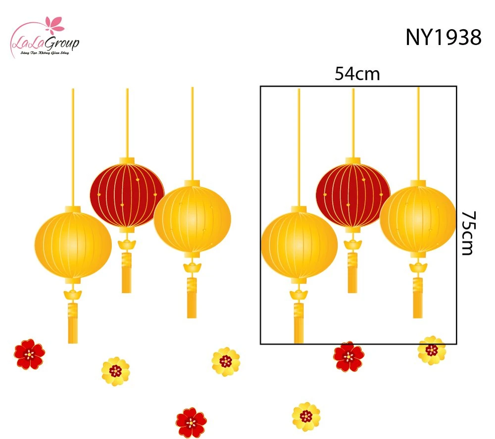 Decal Trang Trí Tết Lồng Đèn Đón Xuân Rộn Ràng