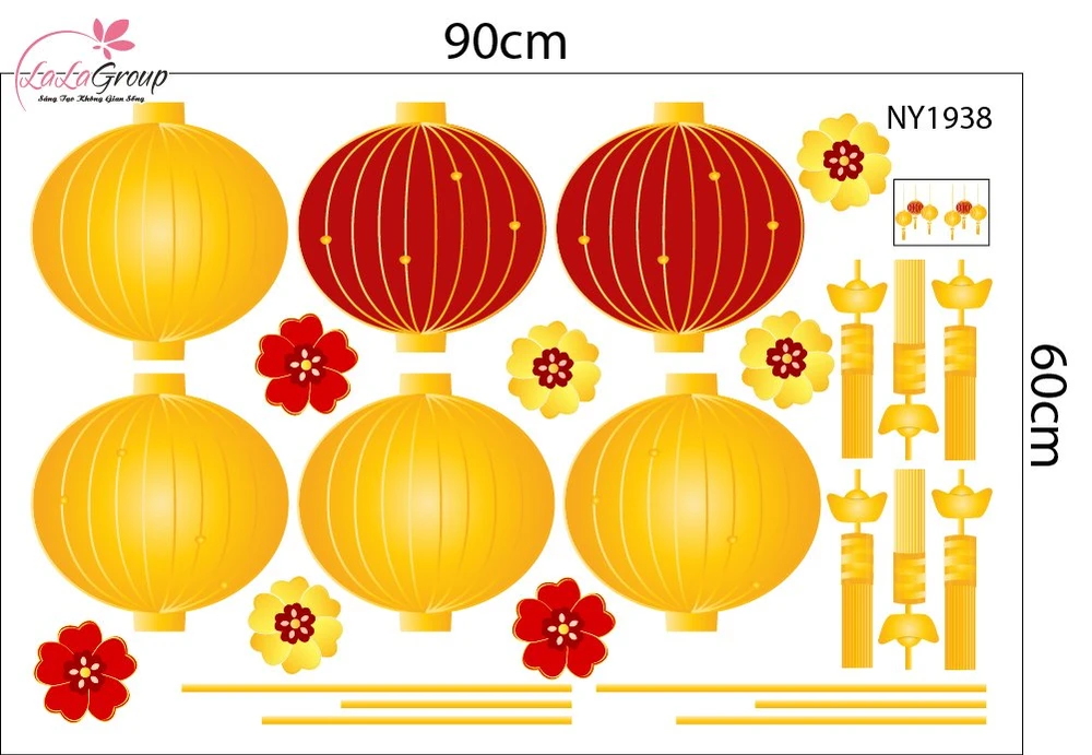 Decal Trang Trí Tết Lồng Đèn Đón Xuân Rộn Ràng