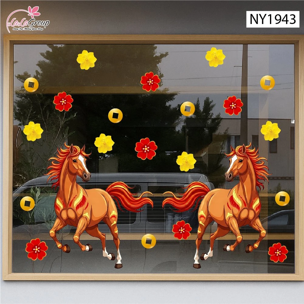 Decal Trang Trí Tết Song Mã Đón Xuân