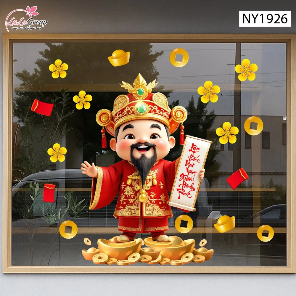 Decal Trang Trí Tết Thần Tài Chúc Xuân Hạnh Phúc