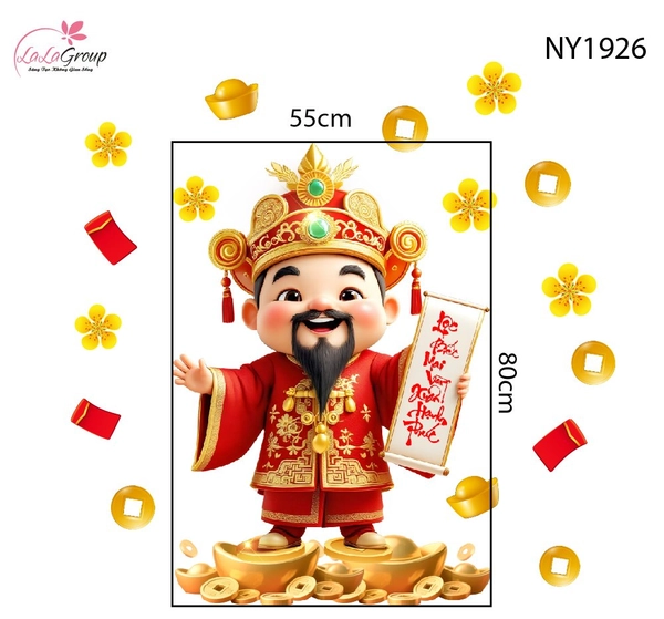 Decal Trang Trí Tết Thần Tài Chúc Xuân Hạnh Phúc