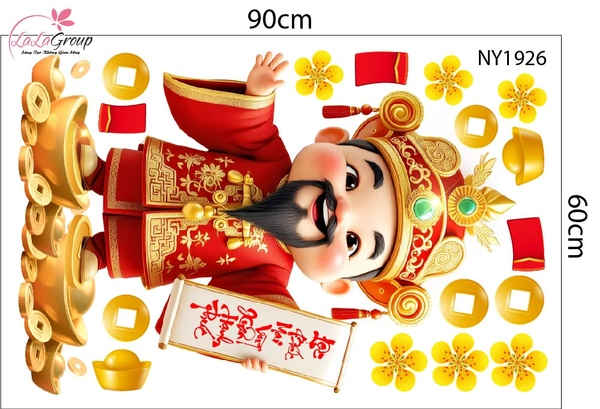 Decal Trang Trí Tết Thần Tài Chúc Xuân Hạnh Phúc