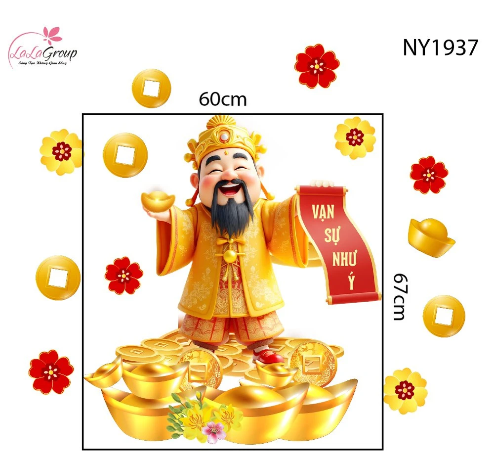 Decal Trang Trí Tết Thần Tài Chúc Xuân Vạn Sự Như Ý