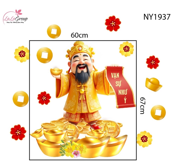 Decal Trang Trí Tết Thần Tài Chúc Xuân Vạn Sự Như Ý