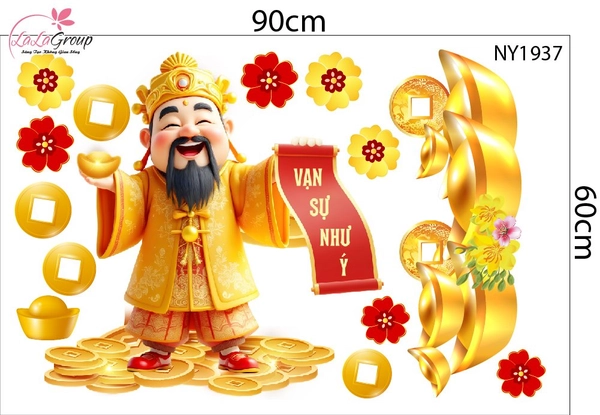Decal Trang Trí Tết Thần Tài Chúc Xuân Vạn Sự Như Ý