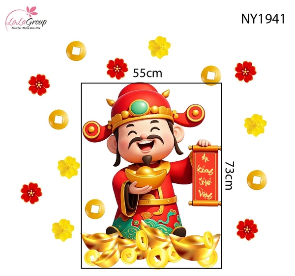 Decal Trang Trí Tết Thần Tài Tặng Vàng An Khang Thịnh Vượng