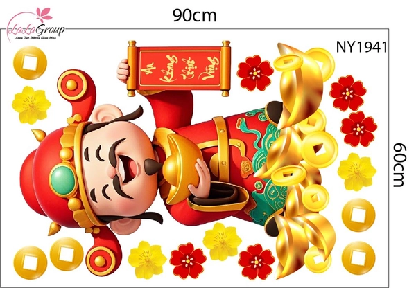 Decal Trang Trí Tết Thần Tài Tặng Vàng An Khang Thịnh Vượng