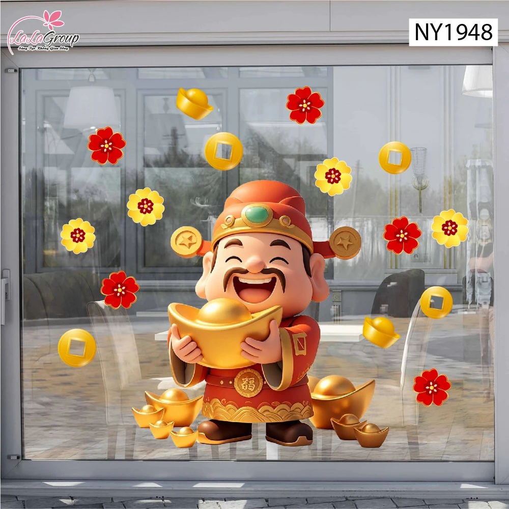 Decal Trang Trí Tết Thần Tài Tặng Vàng Phú Quý