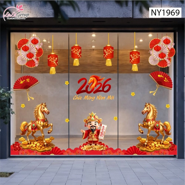 Combo Decal Trang Trí Tết Thần Tài Chúc Mừng Năm Mới Hạnh Phúc