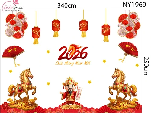 Combo Decal Trang Trí Tết Thần Tài Chúc Mừng Năm Mới Hạnh Phúc