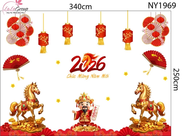 Combo Decal Trang Trí Tết Thần Tài Chúc Mừng Năm Mới Hạnh Phúc