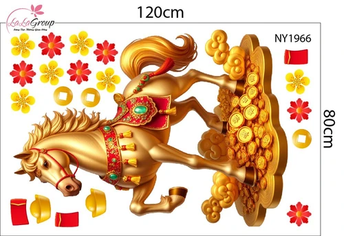 Combo Decal Trang Trí Tết Thần Tài Chúc Mừng Năm Mới Hạnh Phúc